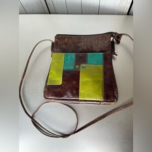 Ferchi Purse Patchwork Genuine Leather Brown Multicolor Crossbody Womens Bag